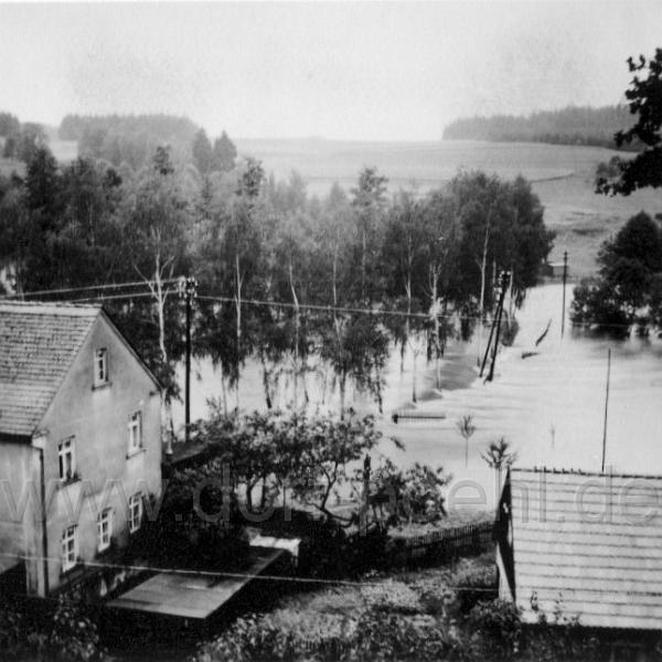 001 (72).jpg - Hochwasser, zwischen  den Birken sieht man den Verlauf der Strasse nach Möschwitz